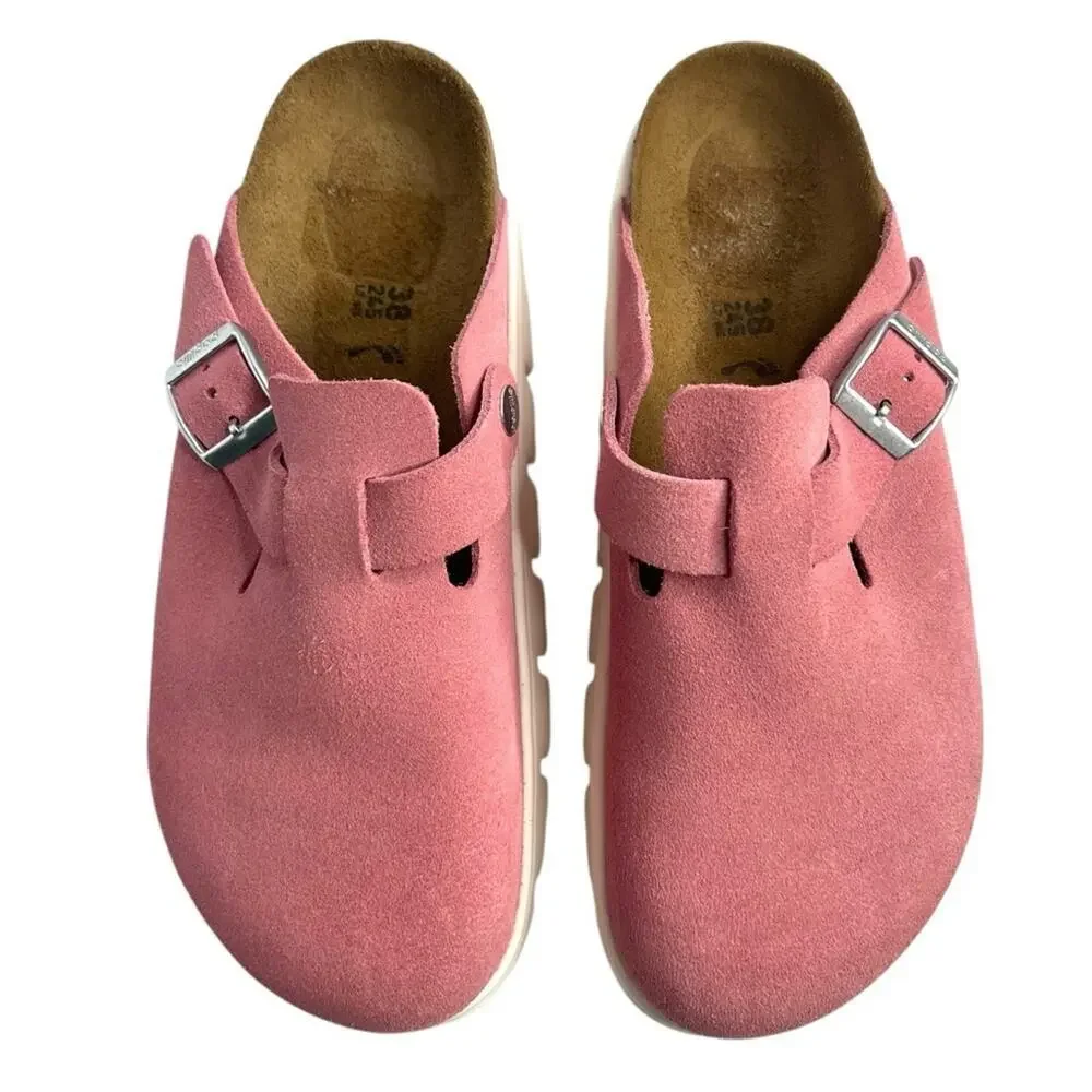 Birkenstock Papillio Boston Chunky Clog Suede Leather Candy Pink Size EU 38 NEW - Picture 6 of 16